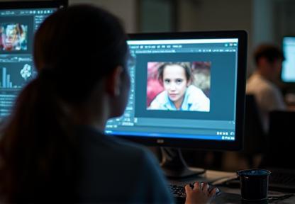 Photo of a student using photo editing software on a computer.