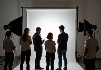 Photo of students learning studio lighting techniques.